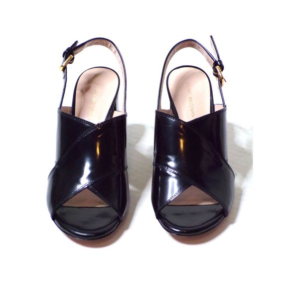 🆕 STUART WEITZMAN Cross Vamp Block Heel Sandal Shoes Black 6.5 - Picture 3 of 7